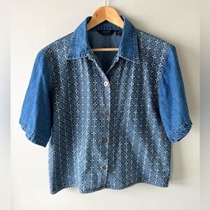 Vintage Women's Denim Button-Up Shirt Embroidered Front Size XL -western boho